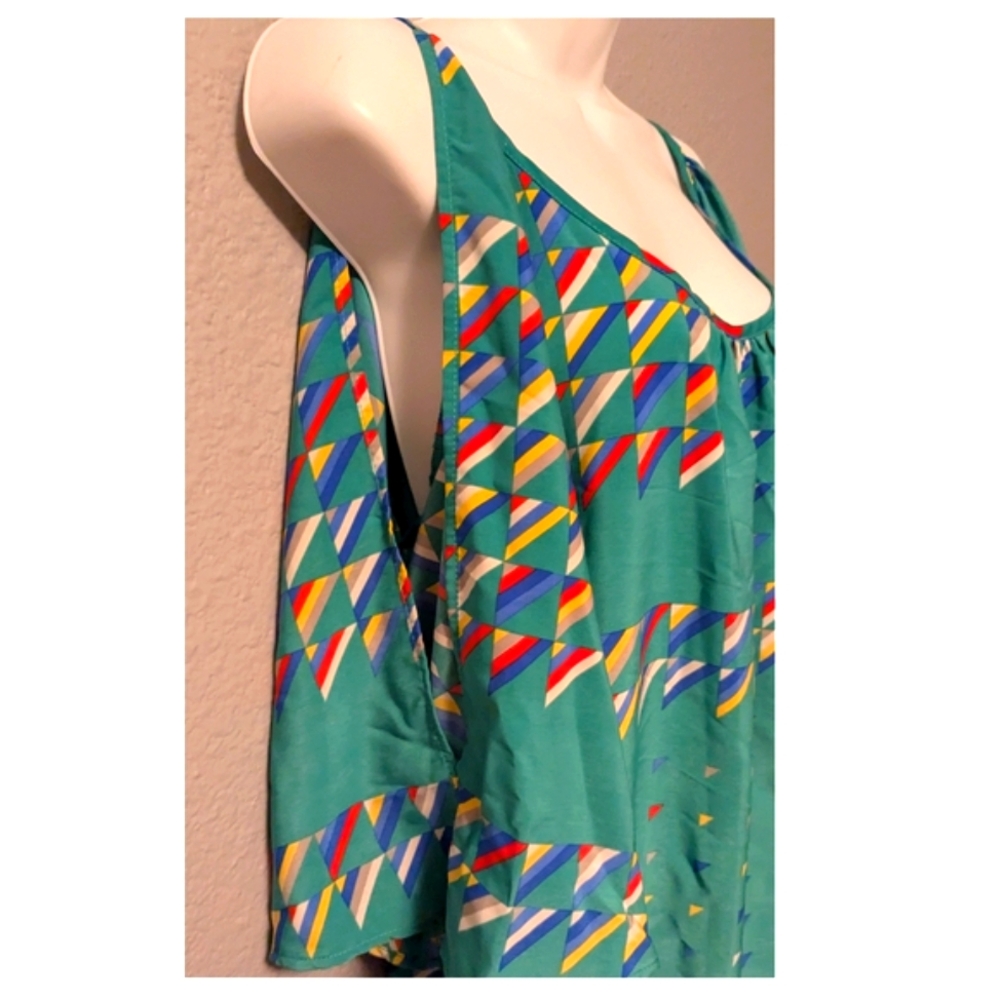 Glam On or Off the Shoulder Colorful Geometric Print Shift Dress Sz. L - Picture 7 of 14